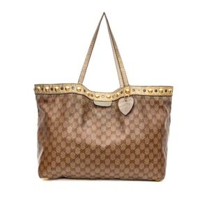 Authentic Gucci Brown Babouska GG Monogram Crystal Diamante‎ Tote Shoulder Bag